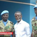 Parfait Onanga Anyanga, Chef de la Minusca avec ses compatriotes casques bleus gabonais Minusca@Erick Ngaba
