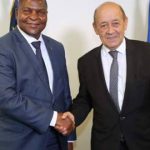 Le président centrafricain, F.A Touadera, et le ministre français J.Y Le Drian
