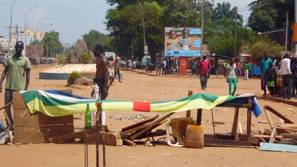 Une barricade lors d'une protestation à Bangui