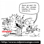 Confirmation du premier cas positif de Coronavirus en Centrafrique, vue par la caricature @Jimmy Nzeko