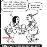 Caricature schématisant l&rsquo;appui financier de l&rsquo;Union eurpéenne aux élections en Centrafrique