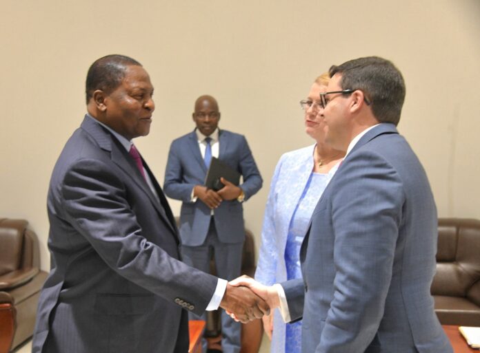 Le chef de l'Etat centrafricain Faustin Archange Touadéra avec une délégation américaine.