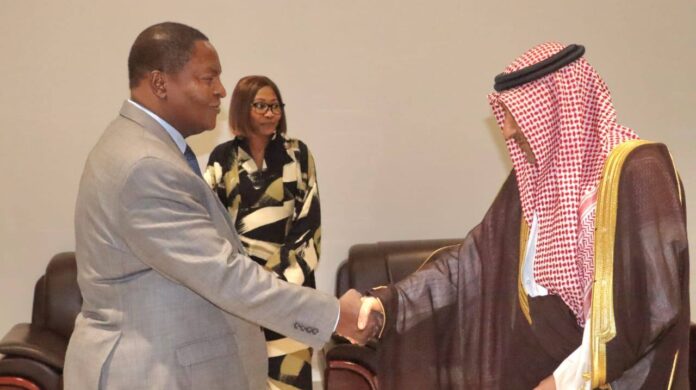 Le président Touadéra avec Walid bin Abdul Karim Al-Khereiji, vice-ministre des affaires étrangères de l’Arabie saoudite