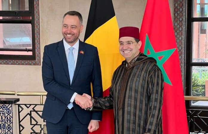 Le Vice-Premier ministre et ministre des Affaires étrangères belge, Maxime Prévot, avec son homologue marocain, Nasser Bourita.