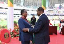 RCA: Touadéra à Brazzaville pour l’investiture de Denis Sassou Nguesso Denis Sassou Nguesso et Faustin Archange Touadera au Congo-Brazzaville