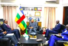 RCA: la Banque africaine de développement renforce son appui à la mobilisation des ressources internes Une délégation de la BAD et le ministre centrafricain des finances et du budget, Hervé Ndoba.