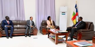 RCA: l’OCHA envisage une restructuration de son action humanitaire face aux nouveaux défis Une délégation d'OCHA avec le président centrafricain Faustin Archange Touadéra