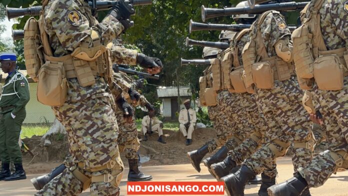 Des éléments des forces armées centrafricaines au défilé du 13 août 2026 au camps Kassaï à Bangui