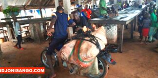 RCA: à Berbérati, le transport de la viande à moto inquiète la population Transport de la viande de boeuf à Berberati à l'ouest de Centrafrique @crédit photo Mahamat Idriss Yakezis